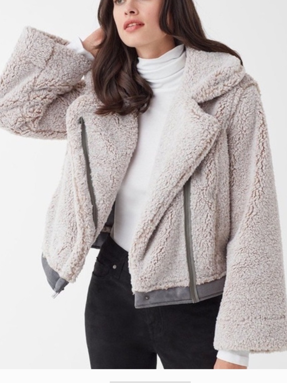 Splendid Plush Teddy Moto Jacket in Light Taupe Medium